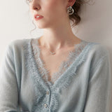 Cardigan in maglia con scollo a V e pizzo in cashmere
