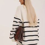 Cardigan in maglia a righe con scollo a V e bottoni