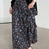 Gonna a trapezio plissettata a vita alta con motivo floreale retrò