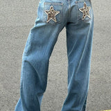 Jeans vintage con toppa a stella leopardata