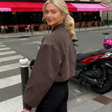 Giacca da pilota retrò in pelle scamosciata grigia con collo alto e cerniera