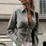 Camicia a maniche lunghe con fiocco in vita e motivo scozzese