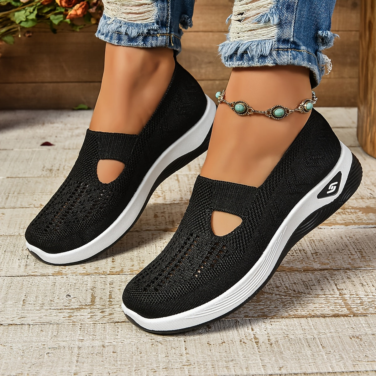 Sneakers slip-on da donna – Rete traspirante – Taglio basso – Suola ammortizzata