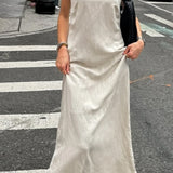 Abito lungo in cotone e lino con scollo a V