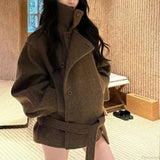 Soprabito casual in lana con lacci e collo alto