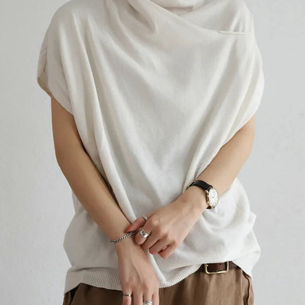 Top da donna - Vestibilità ampia - Maniche corte larghe - Elegante scollatura drappeggiata