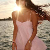 Mini abito in chiffon fluido con spalle scoperte