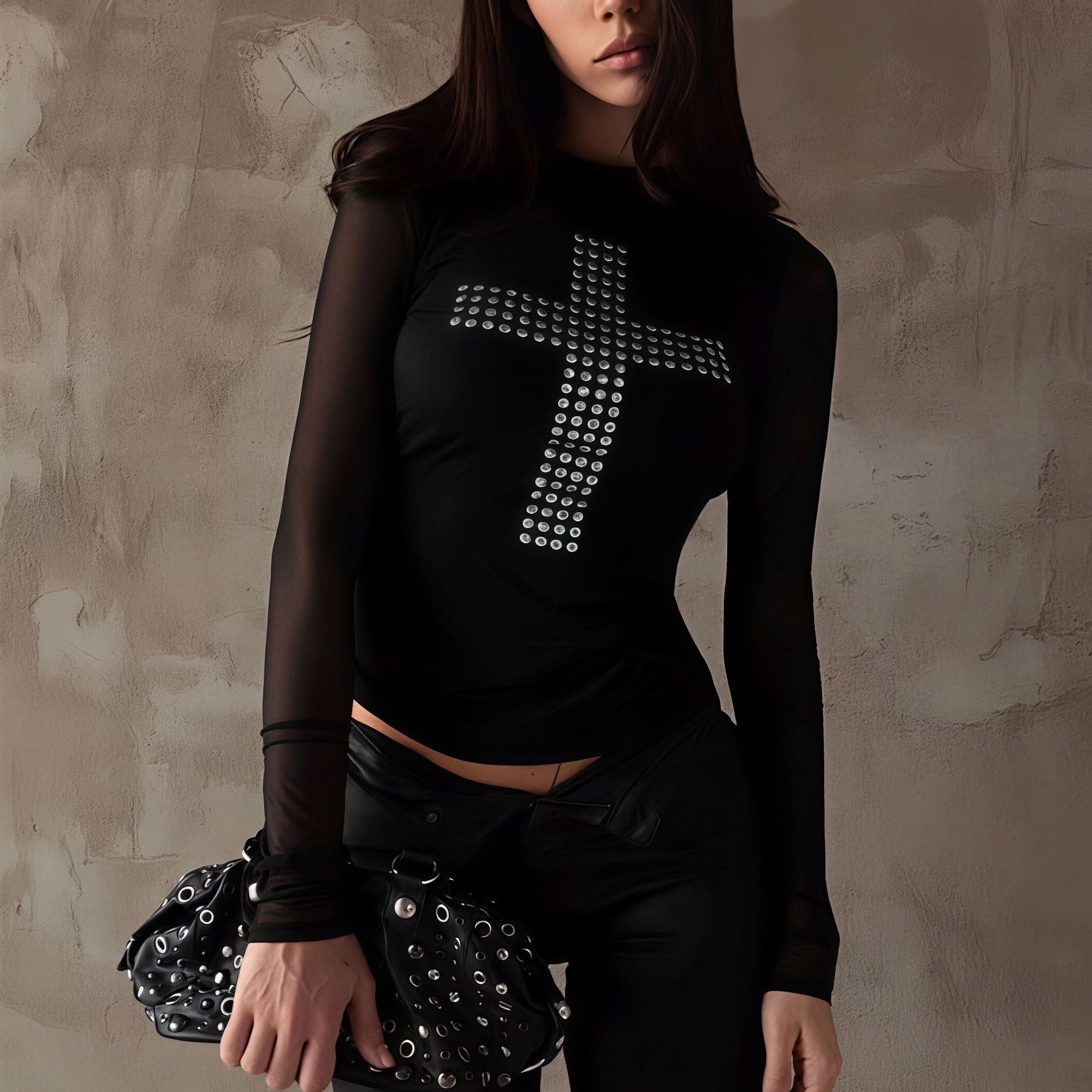 Camicetta a girocollo sottile e sexy con stampa alla moda