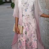 Abito due pezzi da donna – Taglio fluido – Voile leggero – Stampa floreale – Lunghezza midi