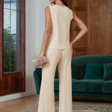 Completo pantalone da donna – Tessuto leggero – Vestibilità ampia – Giacca lunga – Completo elegante