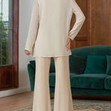 Completo pantalone da donna – Tessuto leggero – Vestibilità ampia – Giacca lunga – Completo elegante