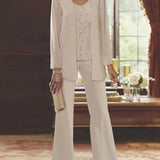 Completo pantalone da donna – Tessuto leggero – Vestibilità ampia – Giacca lunga – Completo elegante