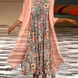 Abito lungo da donna in due pezzi – Vestibilità ampia – Fibre naturali traspiranti – Stampa floreale