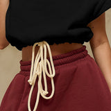 Felpa con cappuccio corta e collo largo casual tinta unita