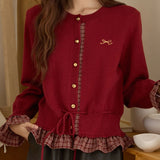 Cardigan patchwork scozzese con scollo a O