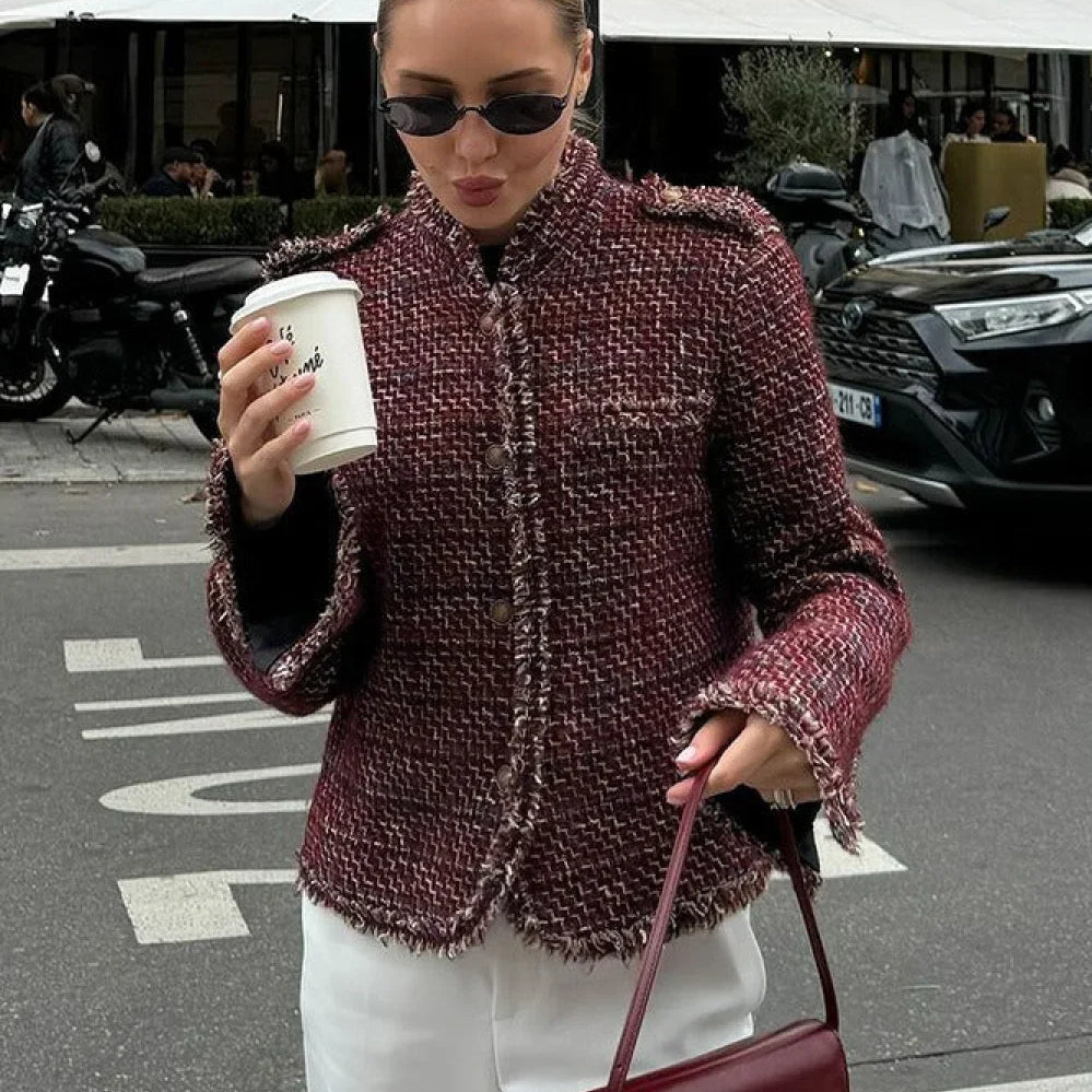Giacca corta elegante in tweed in stile Chanel