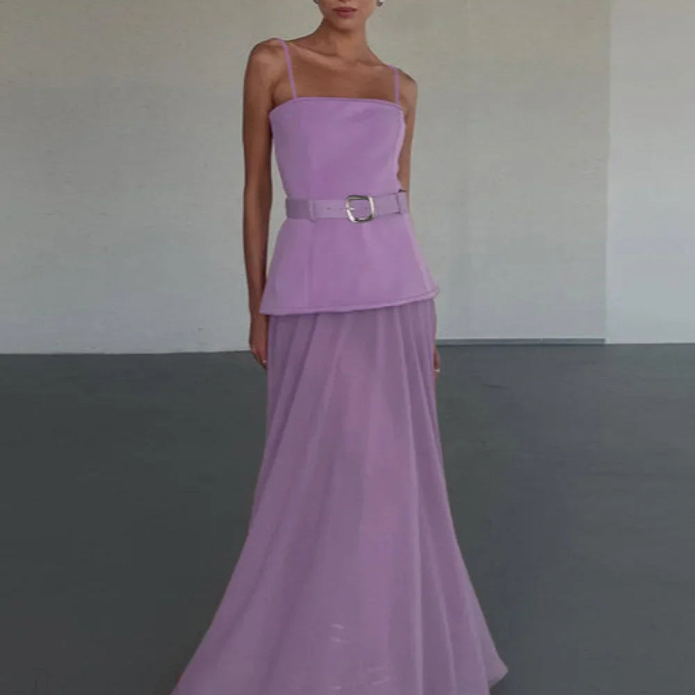 Abito lungo aderente con pannello canotta in rete chic