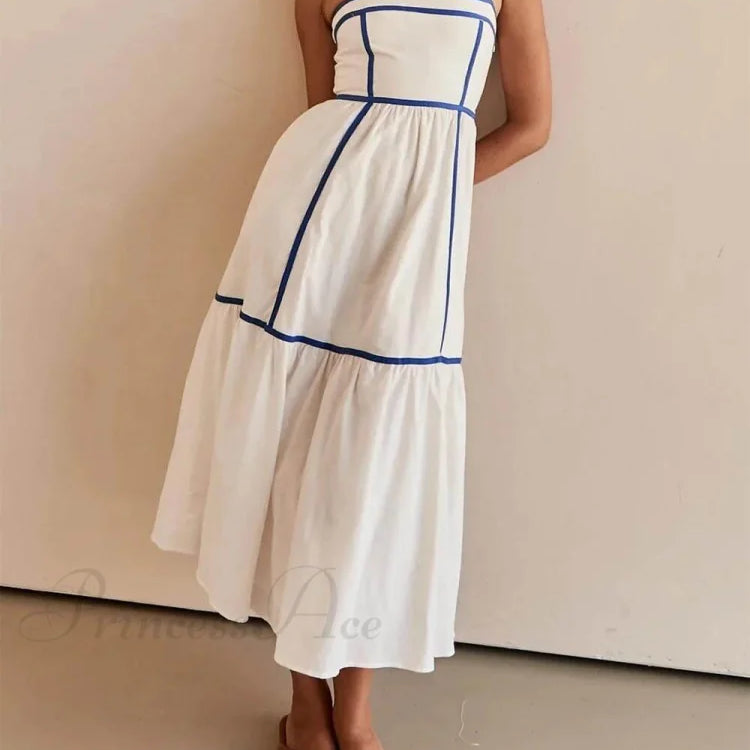 Abito midi con spalline regolabili e finiture in contrasto colore