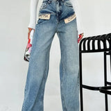 Jeans dritti a gamba larga e vita alta snellenti