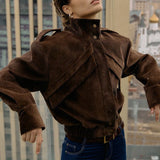 Cappotto casual elegante in stile motociclista in velluto a coste