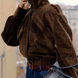 Cappotto casual elegante in stile motociclista in velluto a coste