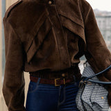 Cappotto casual elegante in stile motociclista in velluto a coste