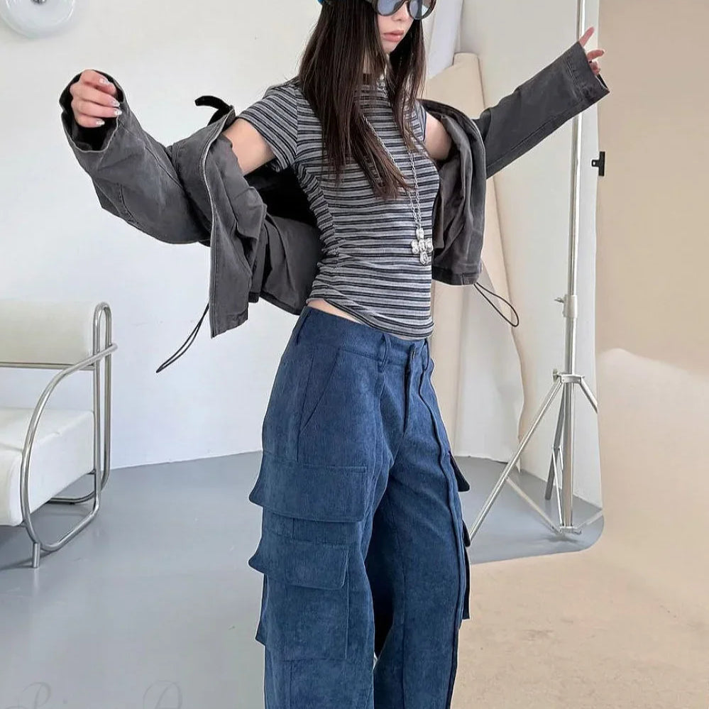 Pantaloni cargo con doppia tasca e pannelli in velluto a coste