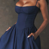 Abito midi con corsetto plissettato