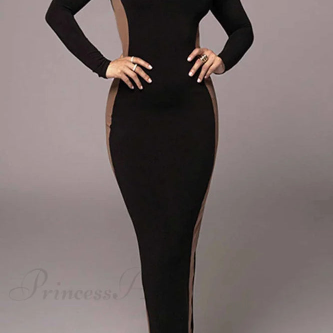 Abito midi con spacco a maniche lunghe e scollo rotondo