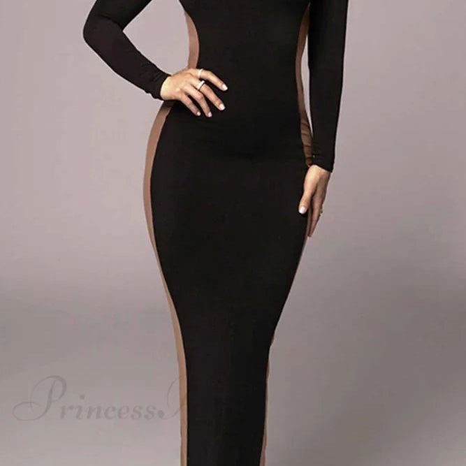 Abito midi con spacco a maniche lunghe e scollo rotondo