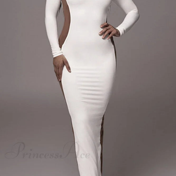 Abito midi con spacco a maniche lunghe e scollo rotondo