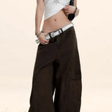 Pantaloni cargo a gamba larga destrutturati e curvi