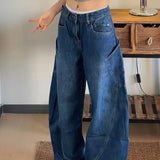 Pantaloni cargo larghi a vita alta in denim curvo