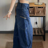 Pantaloni cargo larghi a vita alta in denim curvo