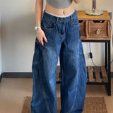 Pantaloni cargo larghi a vita alta in denim curvo