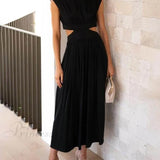 Abito midi da vacanza con tasche e vita tagliata