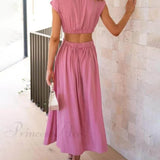 Abito midi da vacanza con tasche e vita tagliata