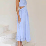 Abito midi da vacanza con tasche e vita tagliata