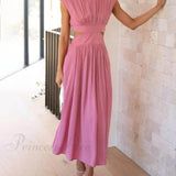 Abito midi da vacanza con tasche e vita tagliata