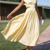 Abito midi da vacanza con tasche e vita tagliata