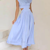 Abito midi da vacanza con tasche e vita tagliata