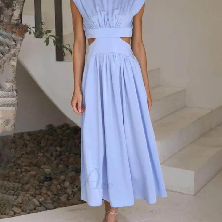 Abito midi da vacanza con tasche e vita tagliata