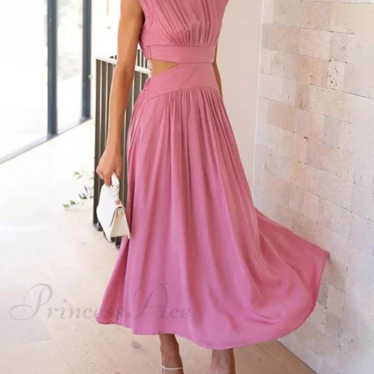 Abito midi da vacanza con tasche e vita tagliata