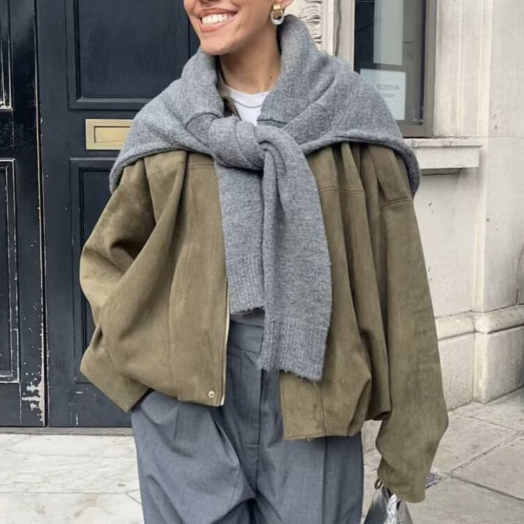 Giubbotto bomber con texture scamosciata