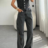 Jeans dritti vintage con tagli rovinati