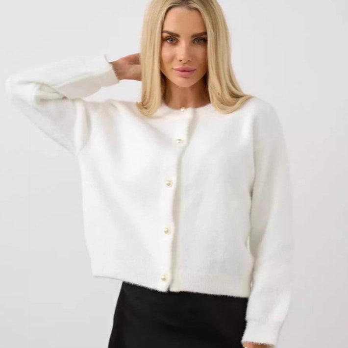 Cardigan bianco con bottoni sul davanti
