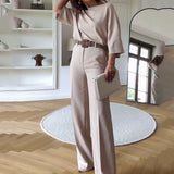 Completo due pezzi da donna – Vestibilità ampia – Top a maniche larghe – Pantaloni a vita alta