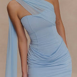 Mini abito da festa aderente senza spalline e arricciato