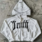 Felpa con cappuccio e zip asimmetrica con stampa unica