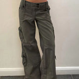 Pantaloni cargo vintage in denim multitasche a vita media